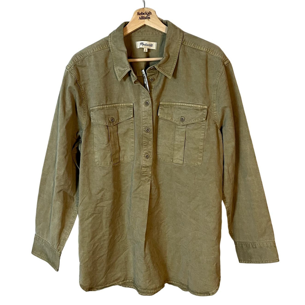 NWT Madewell Military Popover Shirt in Green/Khaki Size Large